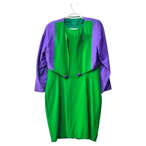 Woman's‎ two piece dress set purple green (no size, measurements in description)